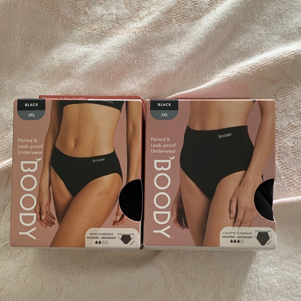 BOODY (2) Black Leak-Proof Underwear Bikini and Brief New in box. 3XL